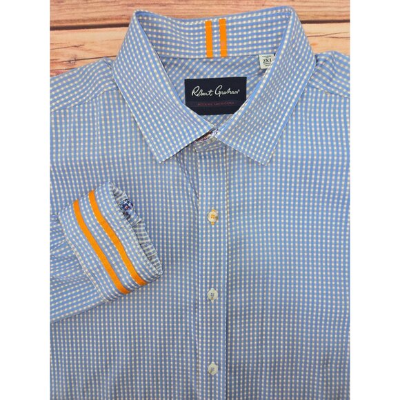 Robert Graham 2XL Mens Tailored Fit Gingham Blue & White Button-Down Shirt - Picture 4 of 8